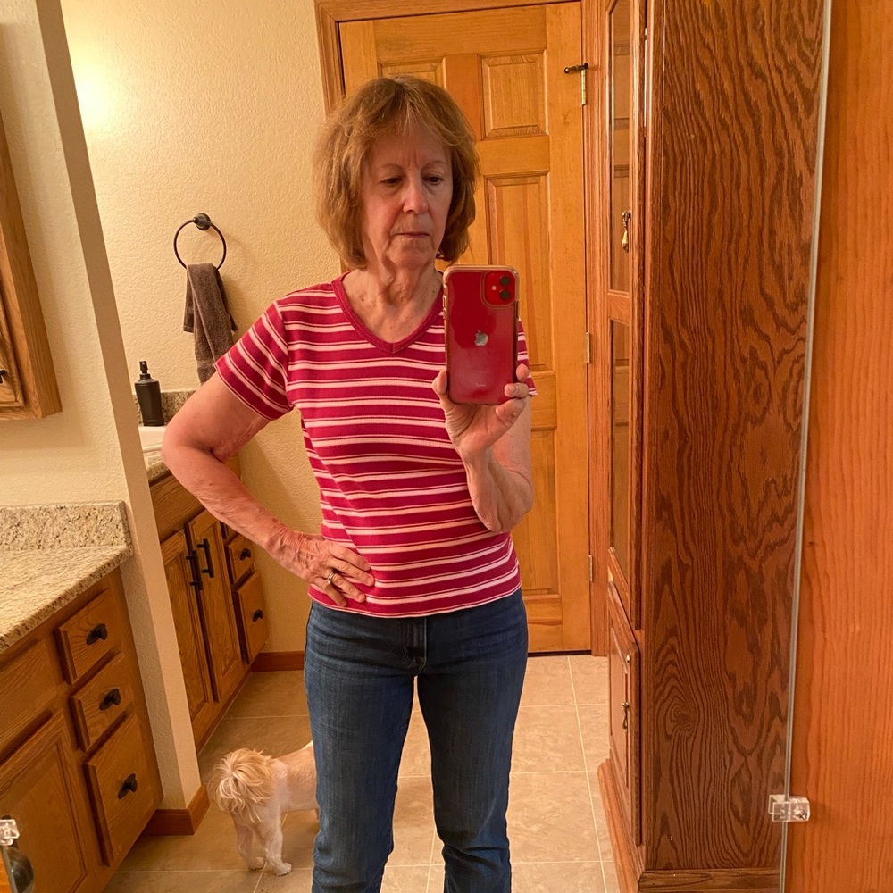 10/10$ offer. Austin Clothing Co. Burgundy and White Striped V-Neck Top